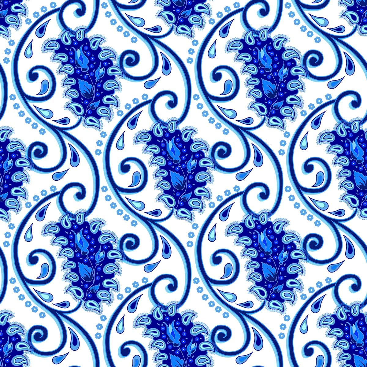 Blue Paisely Porcelain Wallpaper for Walls pattern detail