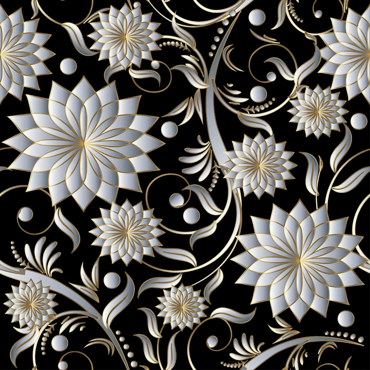 Black and Gold Floral Pattern Wallpaper pattern detail