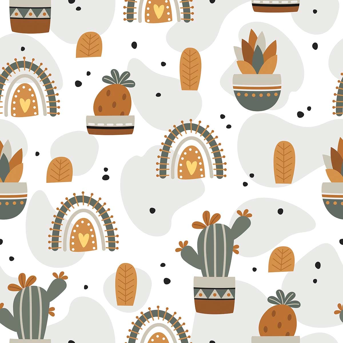 Cute Cactus and Rainbow Abstract Pattern Wallpaper pattern detail
