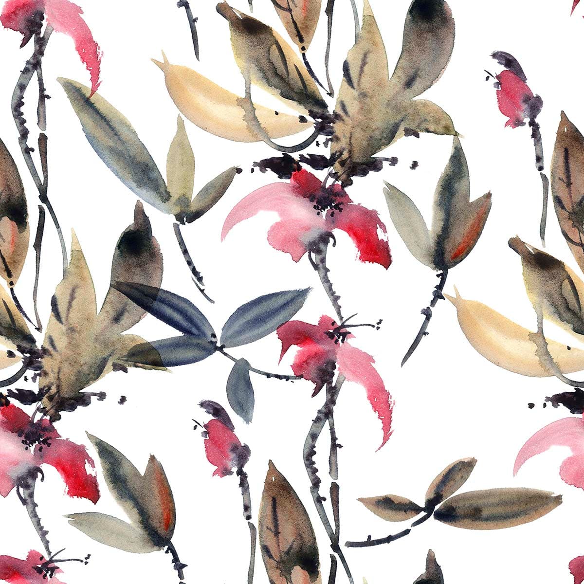 Watercolor Floral Painting Wallpaper Mural pattern detail