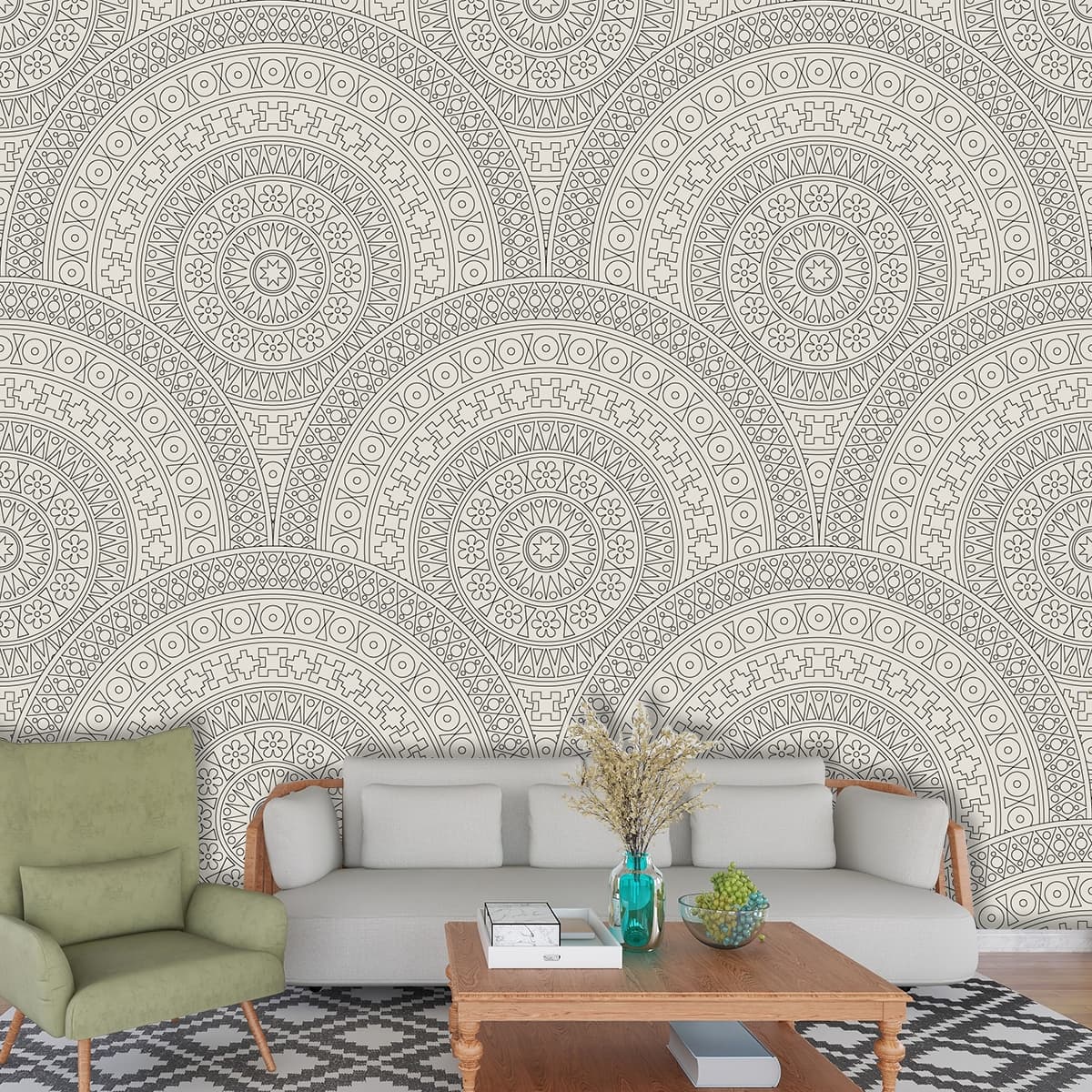 A pattern of black and white dots shown in a room