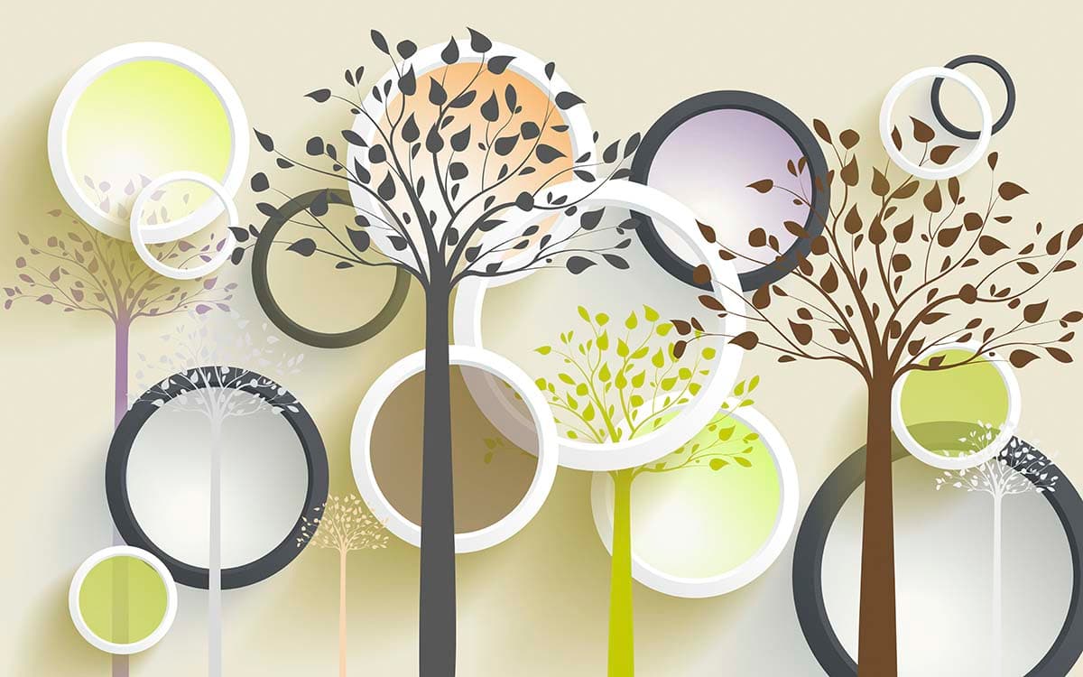A Group of Trees with Circles Pattern Wallpaper for Wall pattern detail