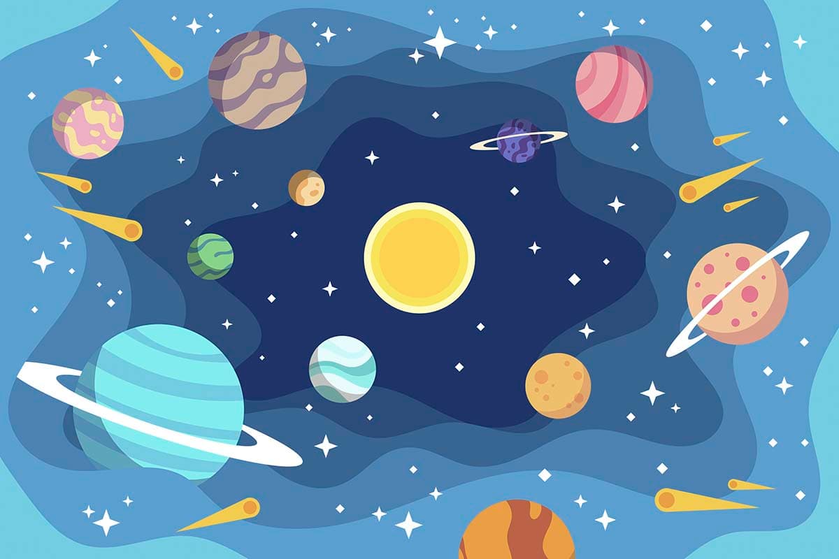 Kids Space Theme Planets and Stars Design Wallpaper pattern detail