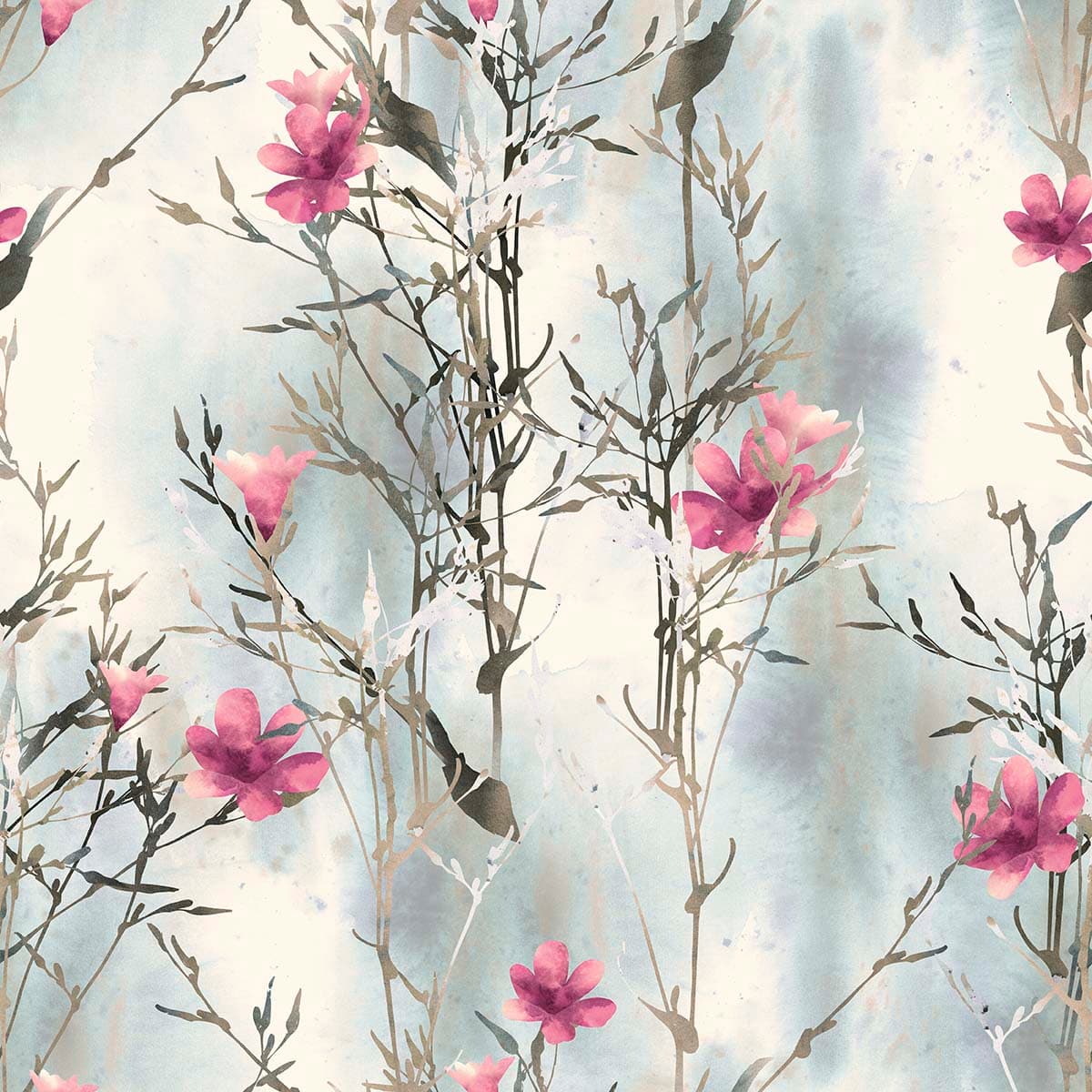 Stylish Botanical Pink Flower Pattern Wallpaper pattern detail