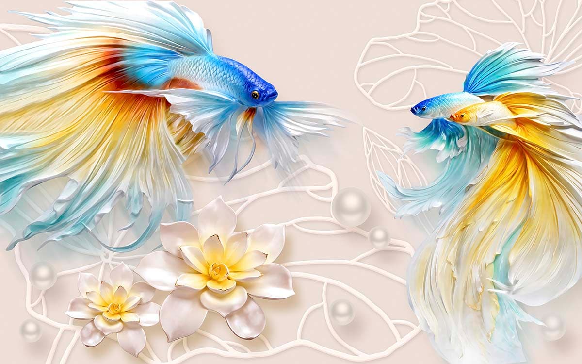 Modern Large Fish Art for a Master Bedroom Wallpaper pattern detail