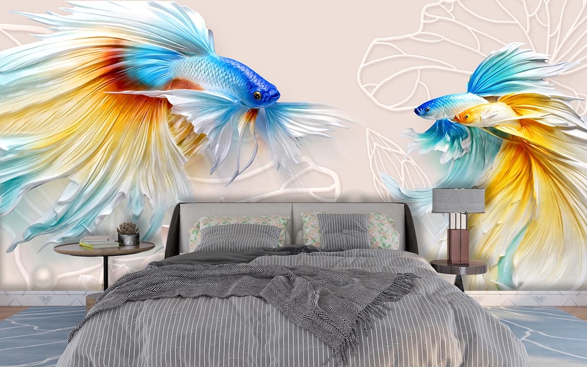 Modern Large Fish Art for a Master Bedroom Wallpaper shown in a room
