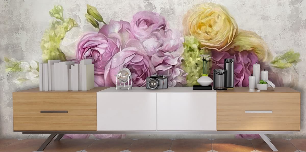 A Beautiful Floral Blossom Flowers Wallpaper for Wall shown in a room
