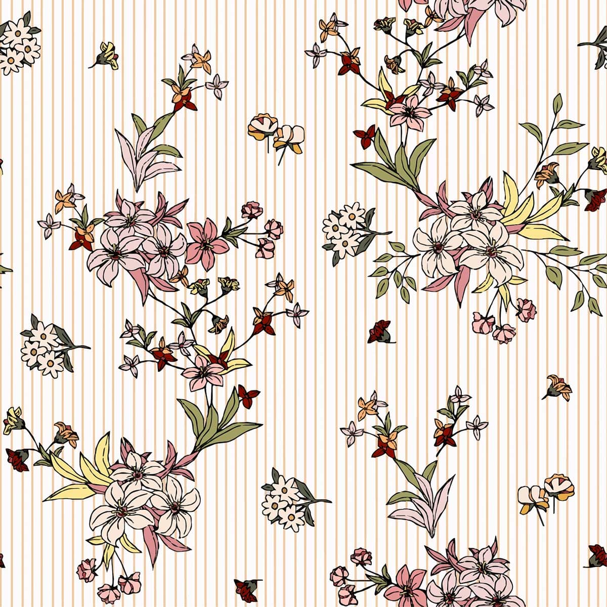 Floral Pattern on Striped Background Wall Mural Wallpaper pattern detail
