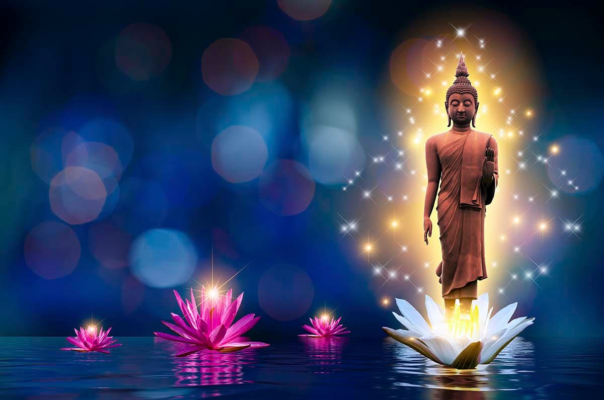 Elegant Statue Lotus Water Calm Scene Wallpaper pattern detail