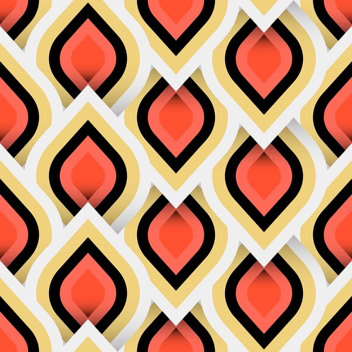 A pattern of orange and black shapes pattern detail