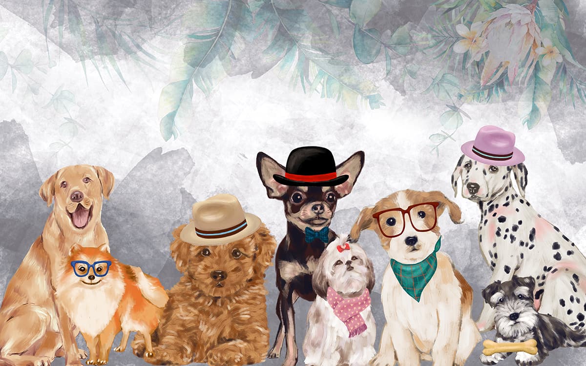 Dapper Dogs Wallpaper Mural pattern detail