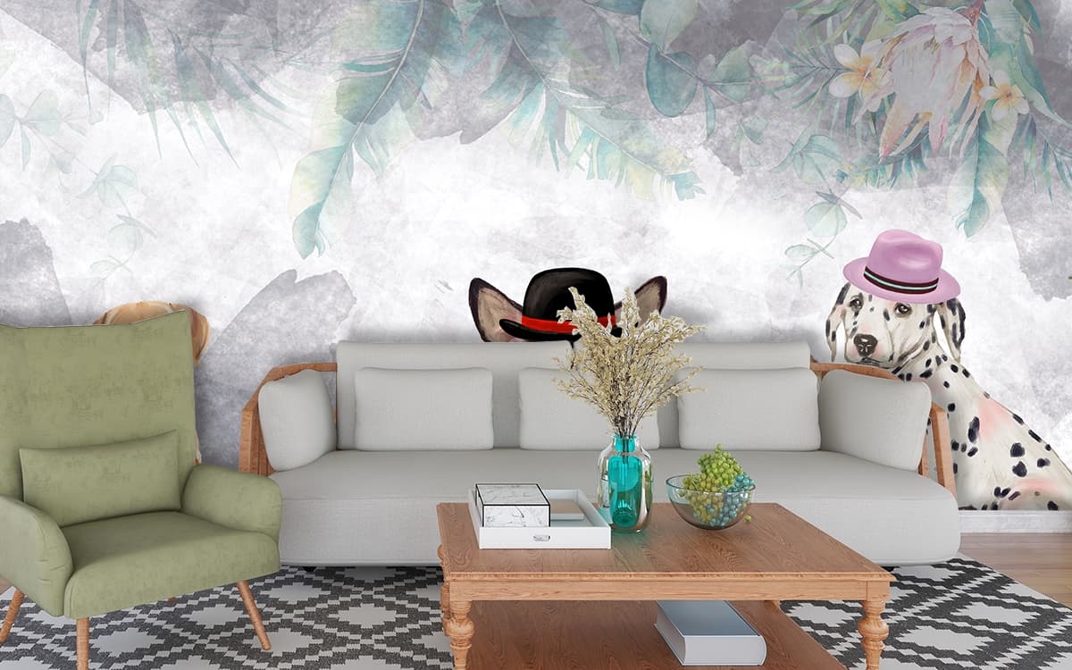 Dapper Dogs Wallpaper Mural shown in a room