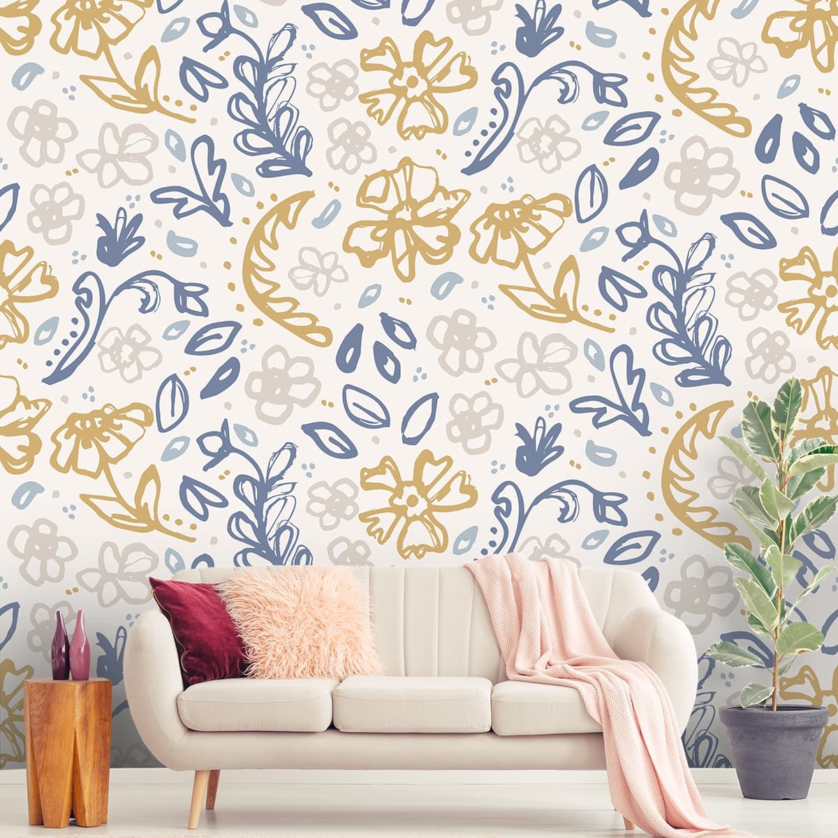 A Paisley Vector Wallpaper Mural shown in a room