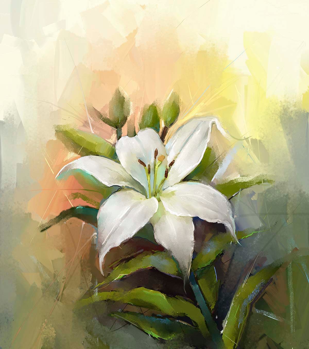 A white flower with green leaves pattern detail