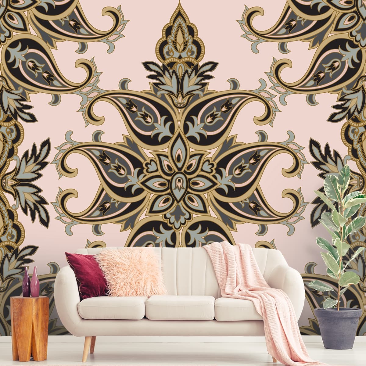 Traditional Paisley Design Pattern Wallpaper for Elegant Home Interiors shown in a room