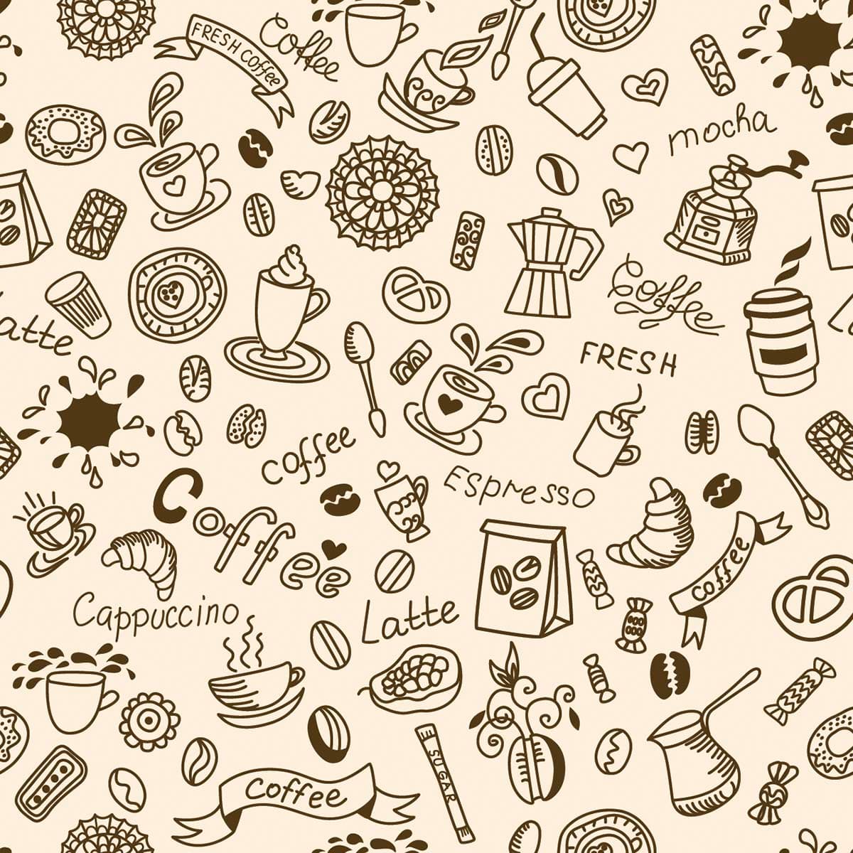 Coffee Items Wallpaper for Kitchen pattern detail