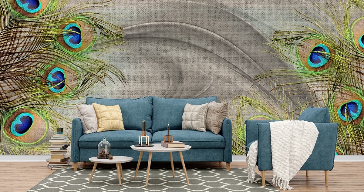 Peacock feathers Wallpaper shown in a room