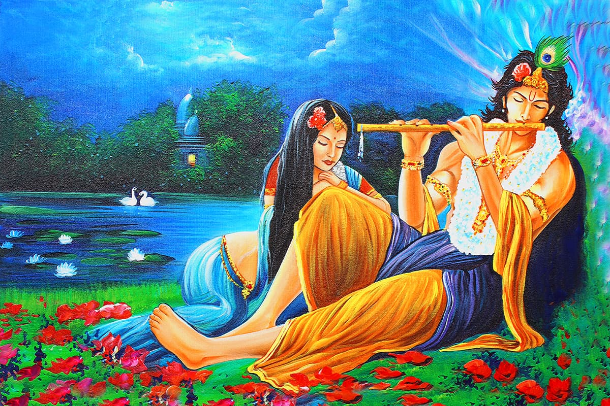 Radhe Krishna Divine Painting Wallpaper Mural pattern detail