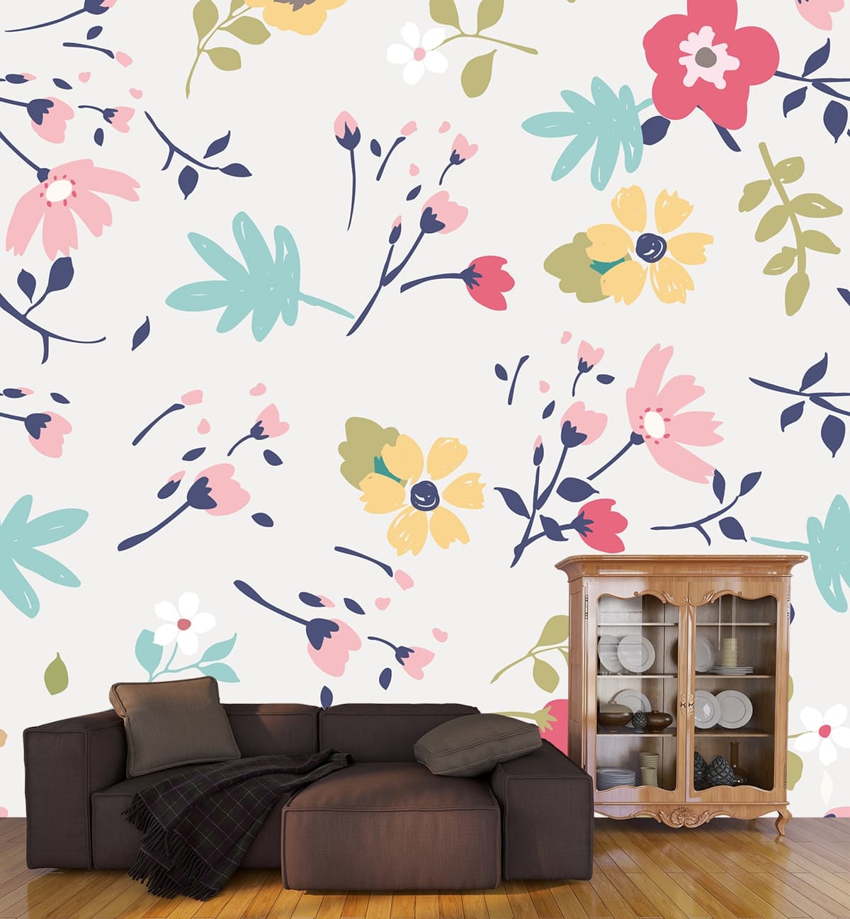 A Floral Motifs Design Wallpaper shown in a room