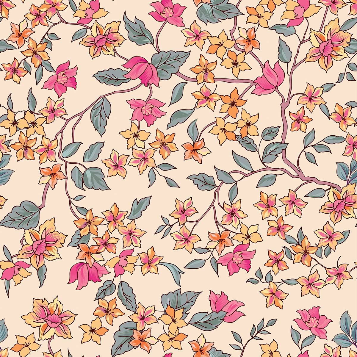 A Colorful Blossom Wallpaper Mural pattern detail