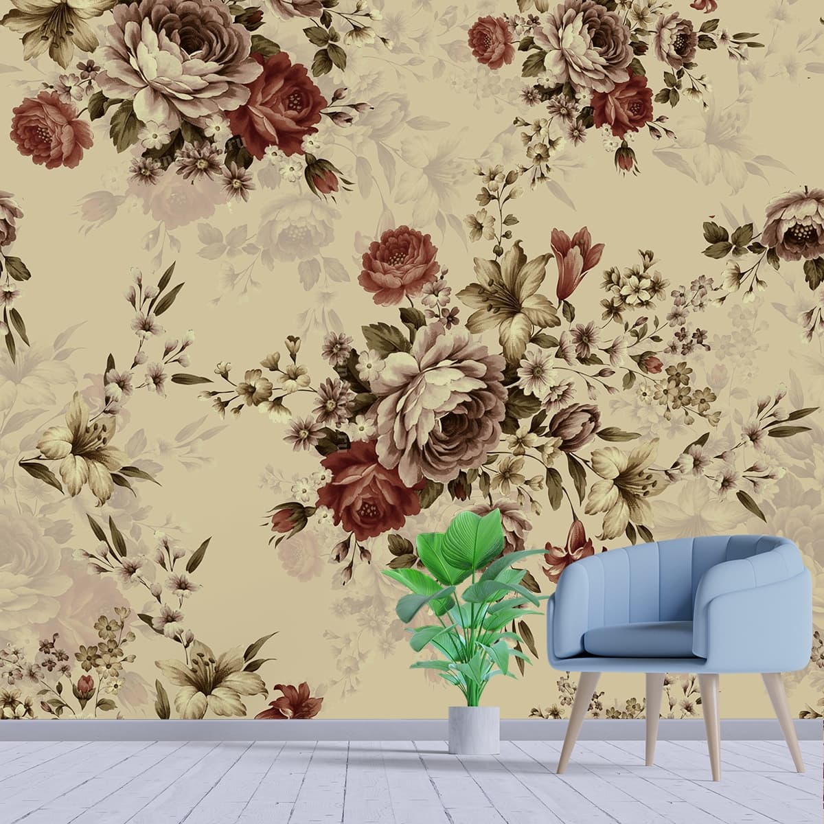 Blossom Bliss Bash Floral Wallpaper shown in a room