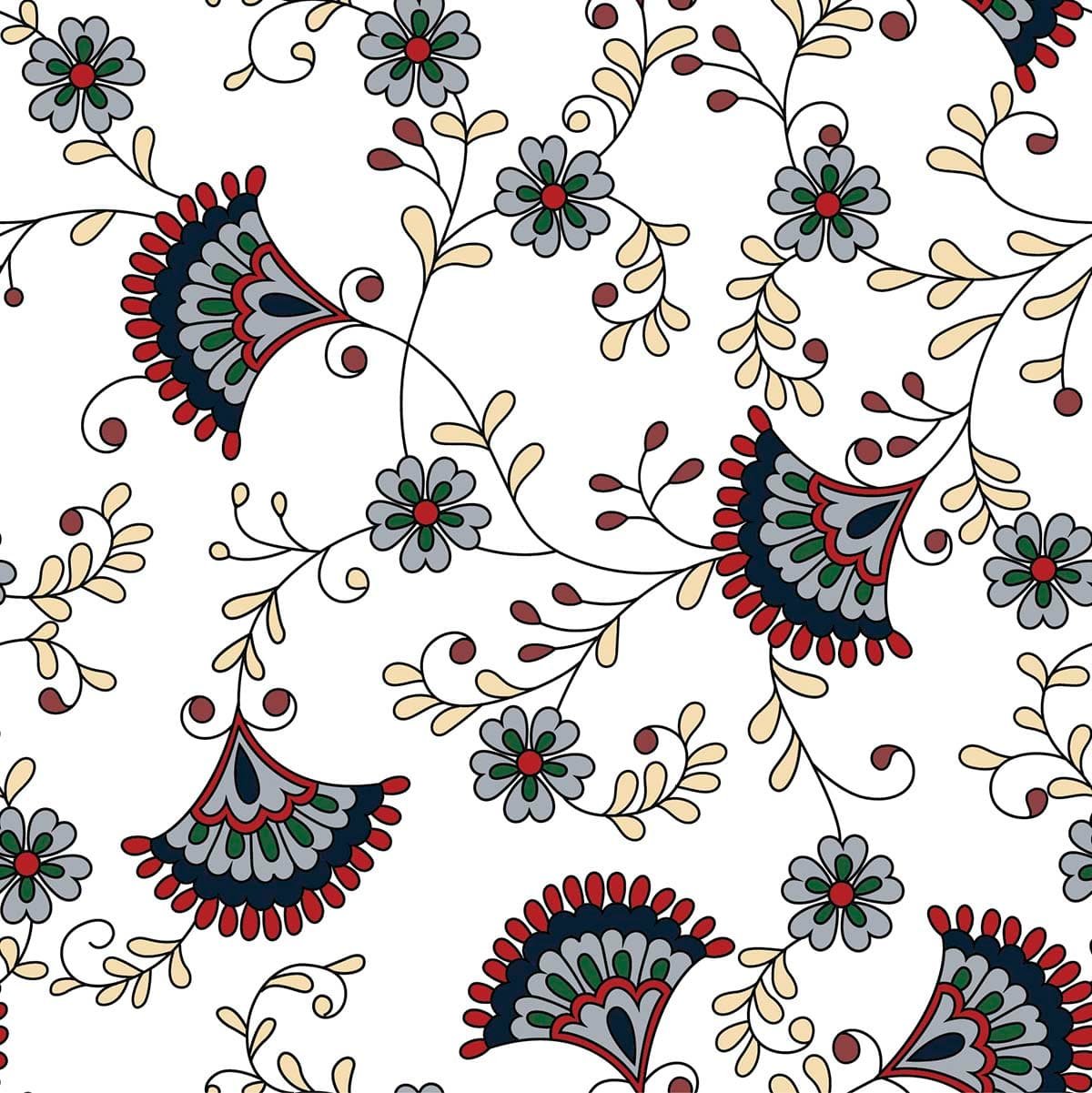 Traditional Indian Floral Kalamkari Pattern Wallpaper pattern detail