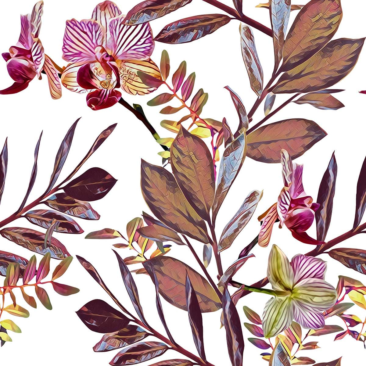 An Abstract Wallpaper of Flowers and Leaves for Wall pattern detail