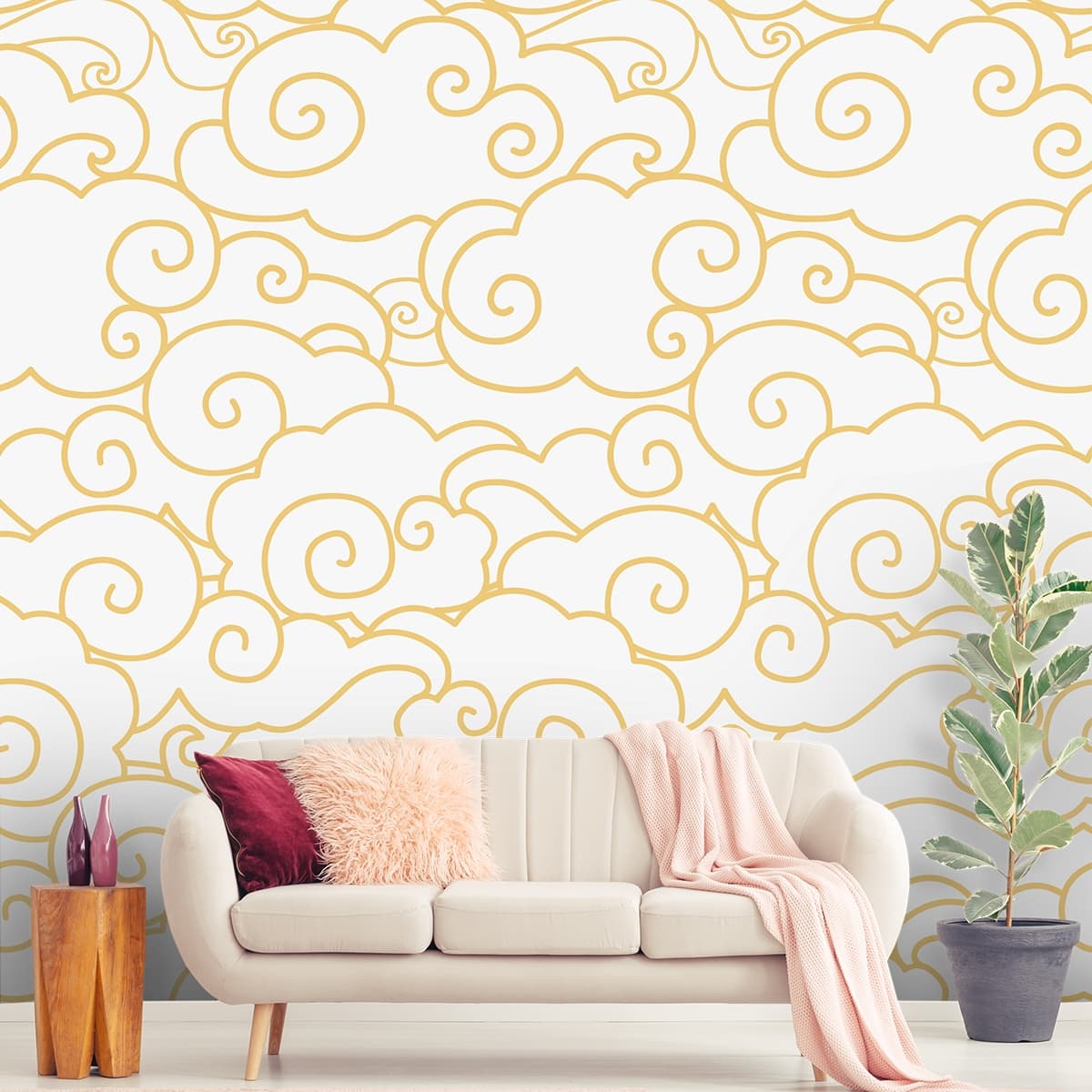 Premium Wood Ring Art with Tan and Beige Wallpaper shown in a room