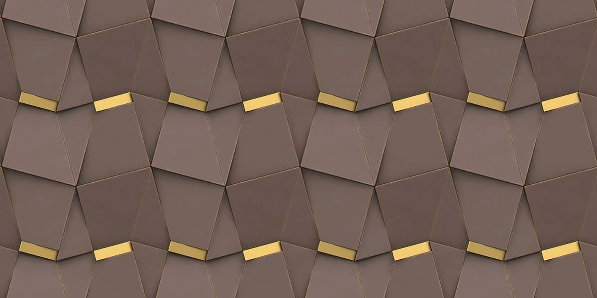 A wall with a pattern of brown and gold triangles pattern detail