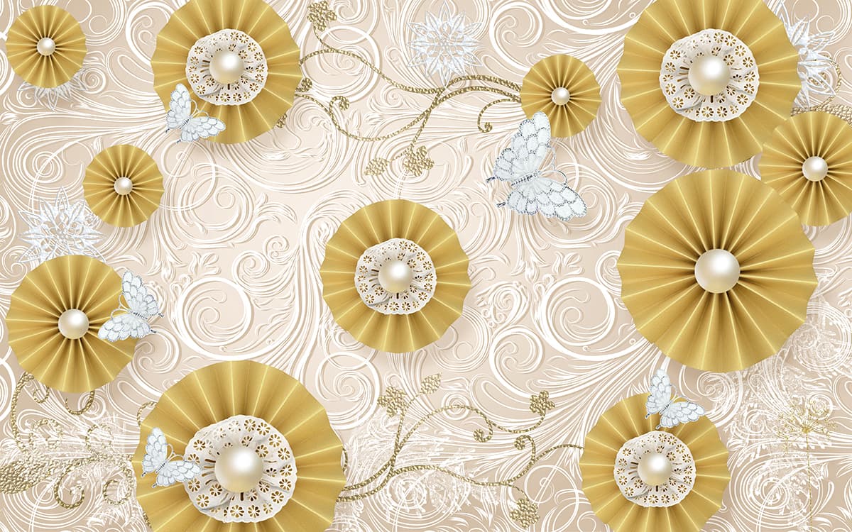 Luxury Living Room Gold Floral Butterfly Wall Wallpaper pattern detail