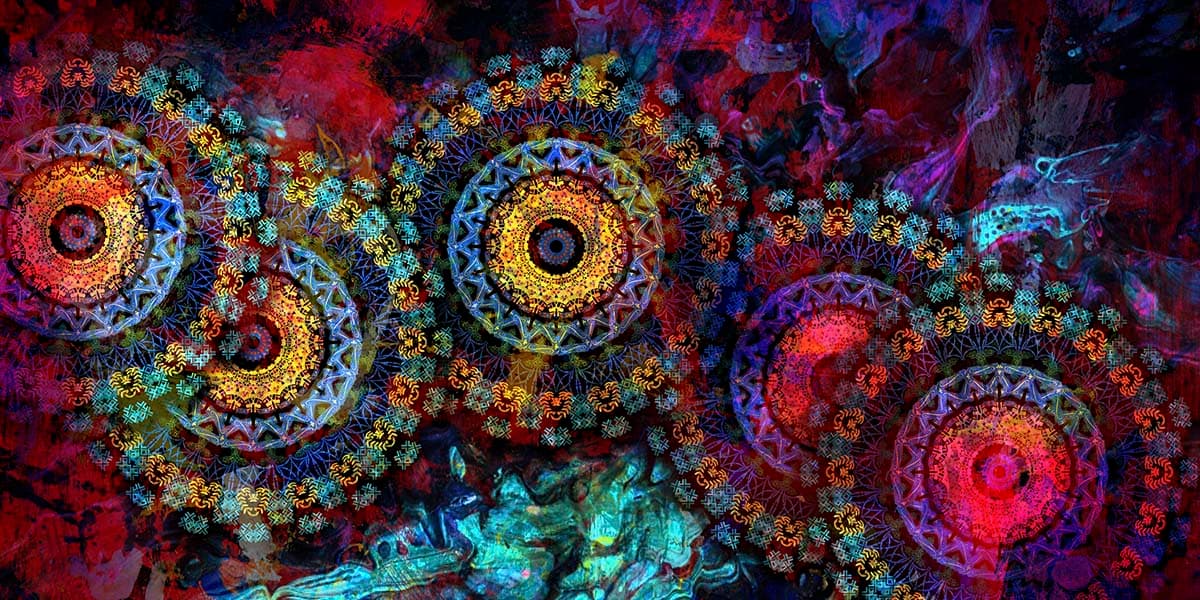 A colorful circular pattern on a surface pattern detail