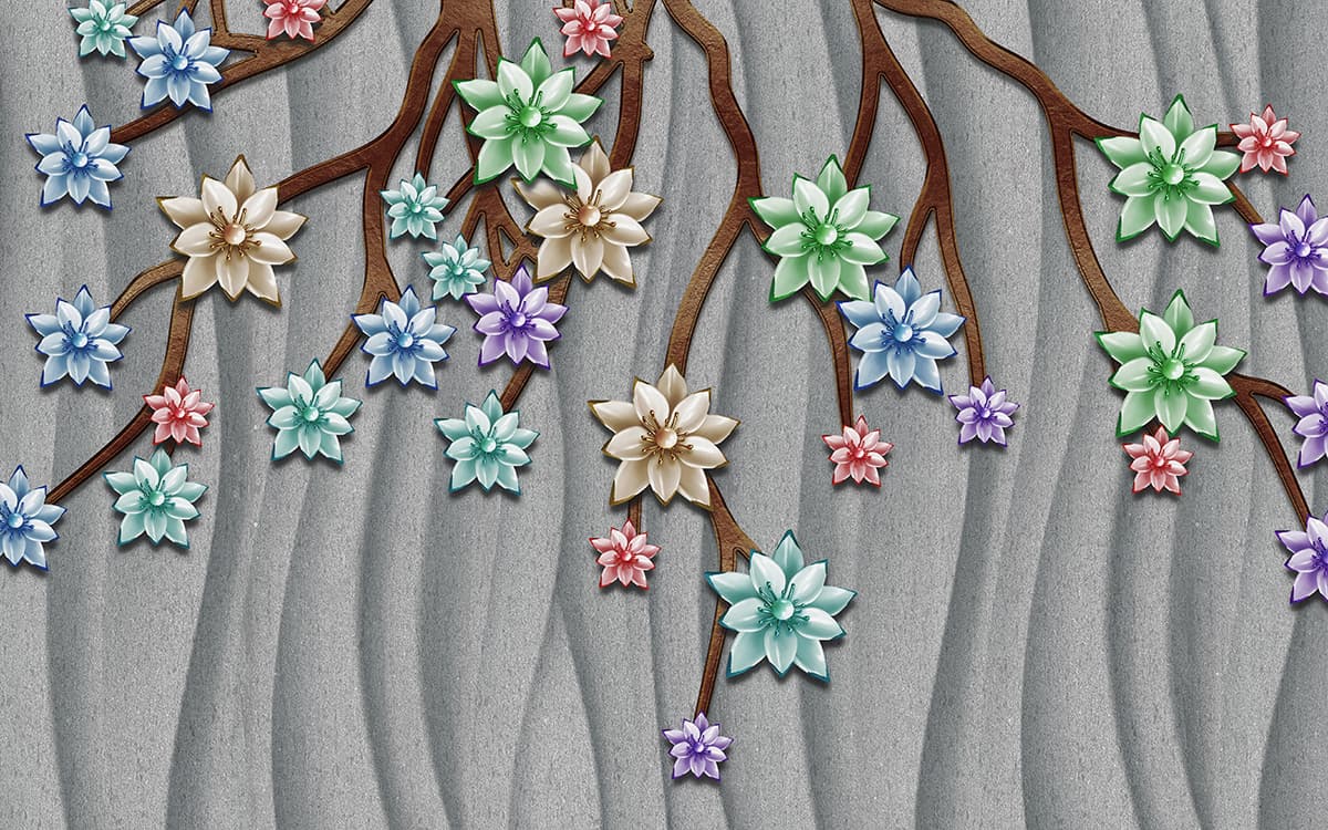 Tree in Bloom with Flowers Mural Wallpaper pattern detail