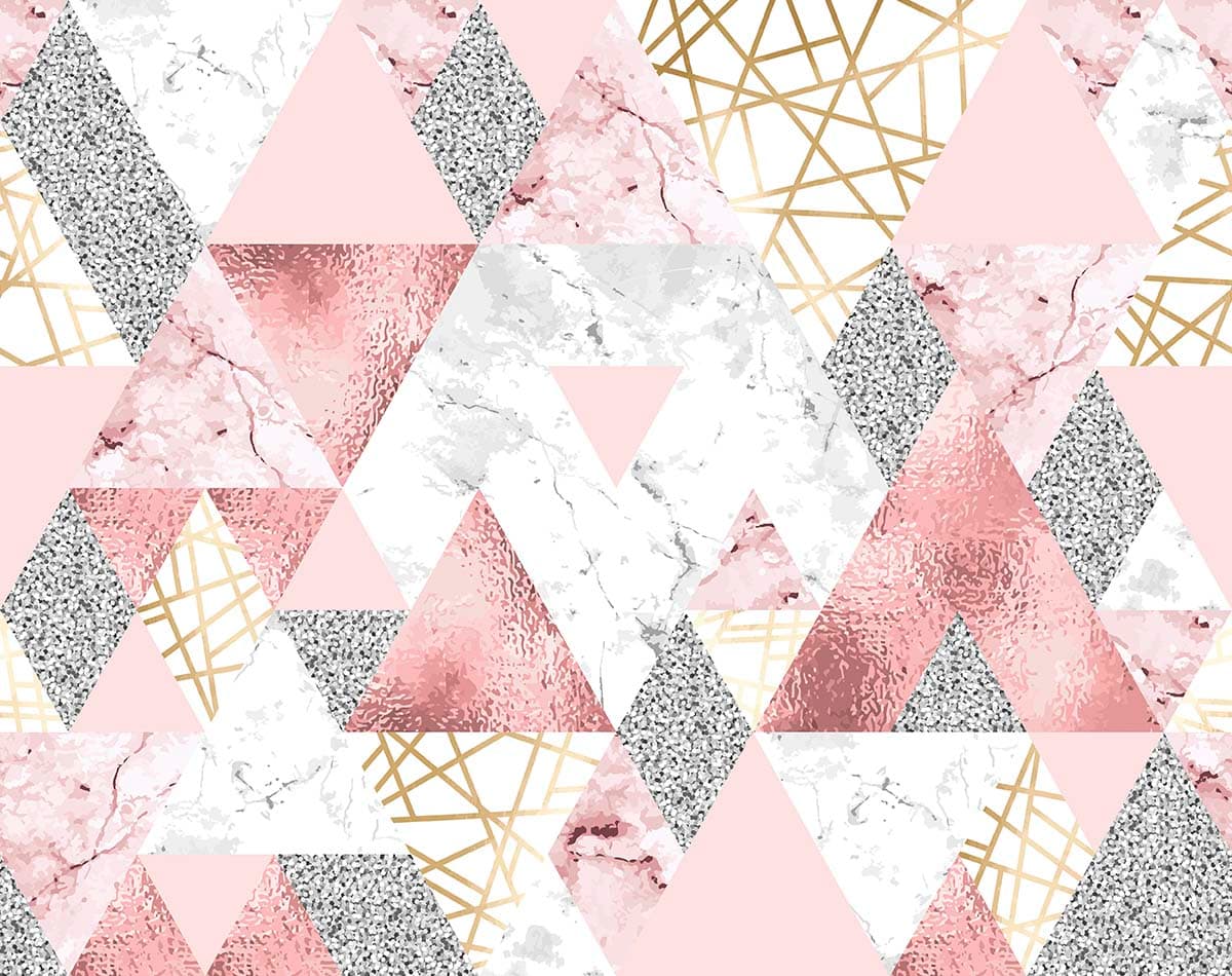 Pink and Silver Geometric Triangle Pattern Wall Wallpaper pattern detail
