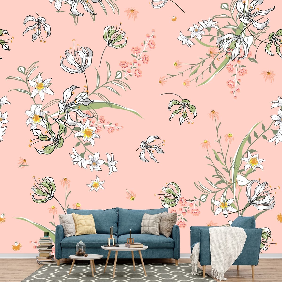 Subtle Floral Pattern Wallpaper shown in a room