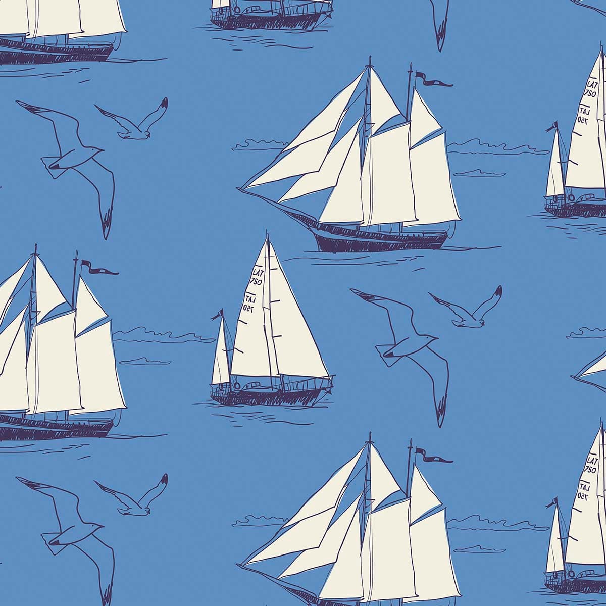 A pattern of sailboats and birds pattern detail