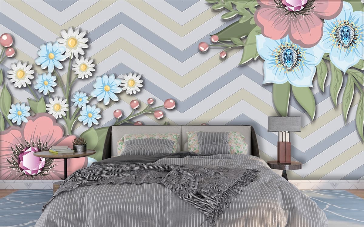 Detailed Floral Close-Up Pattern Decorative Wallpaper shown in a room