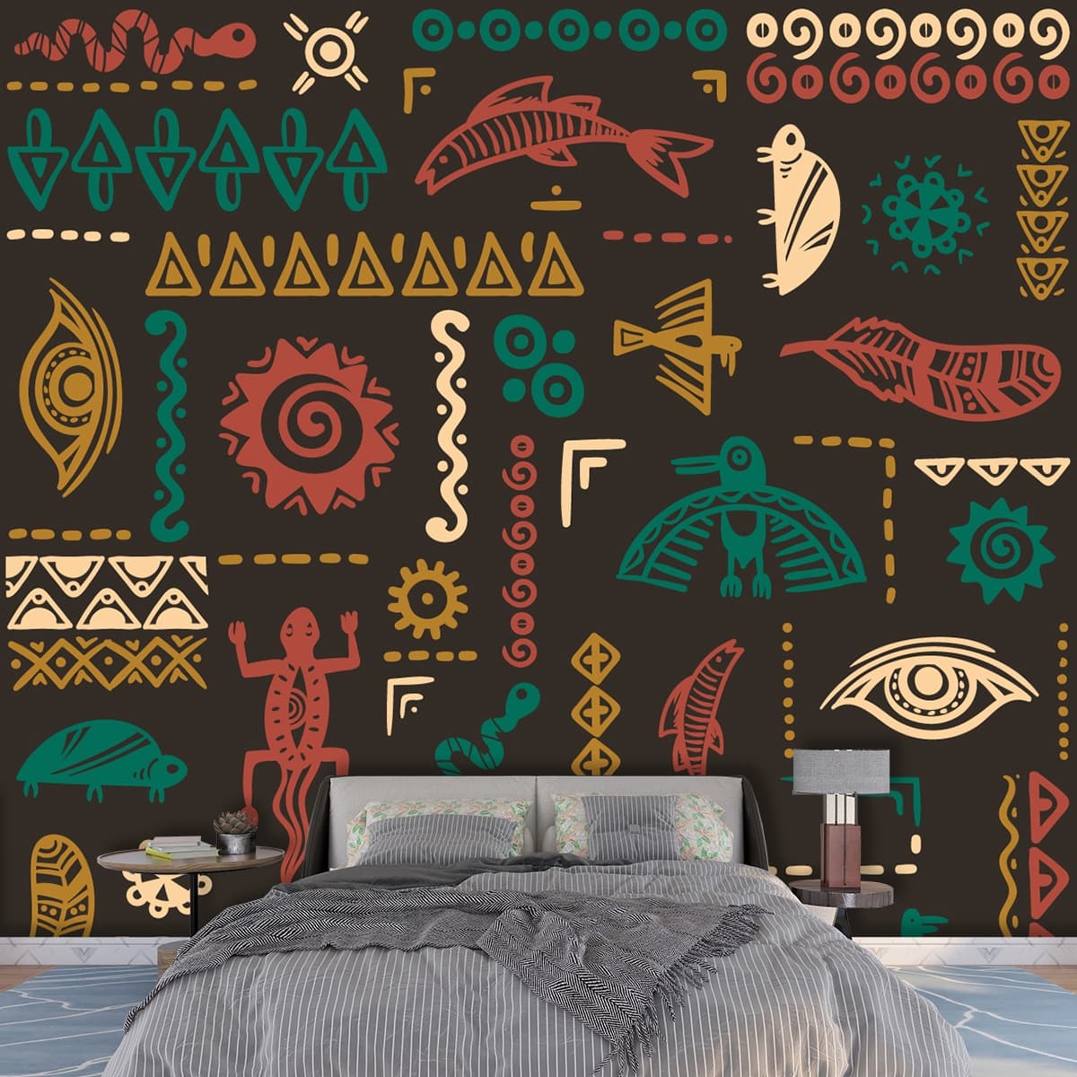 Ethnic Tribal Pattern Design for Walls wallpaper shown in a room