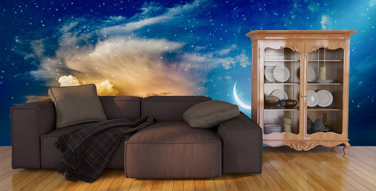 Moon and clouds in the sky Wallpaper shown in a room