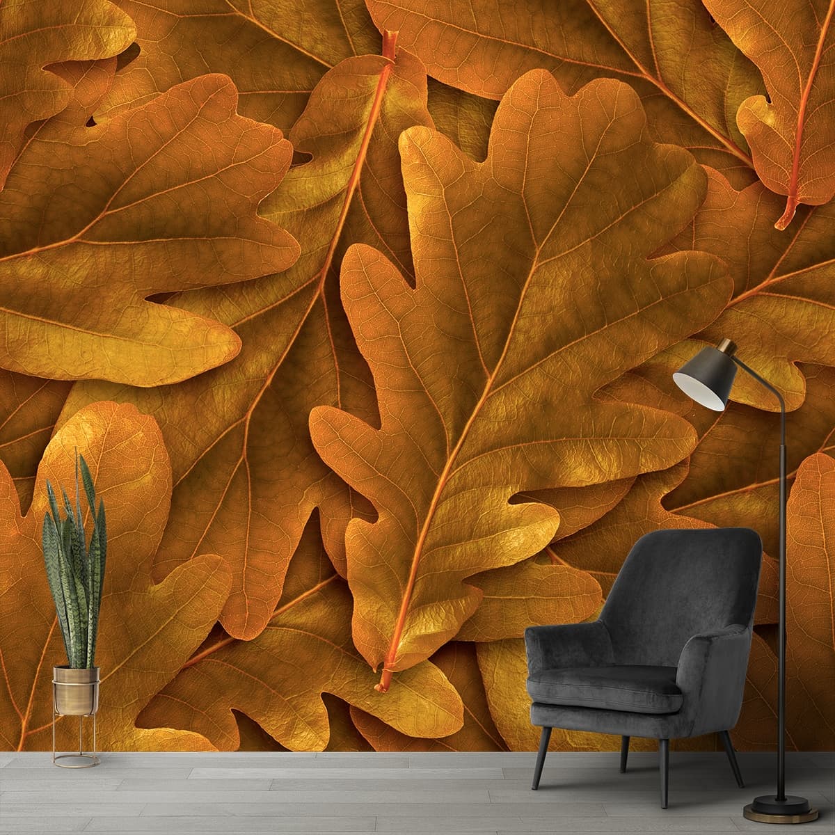 Wallpaper for House Wall, 3D Leaves shown in a room