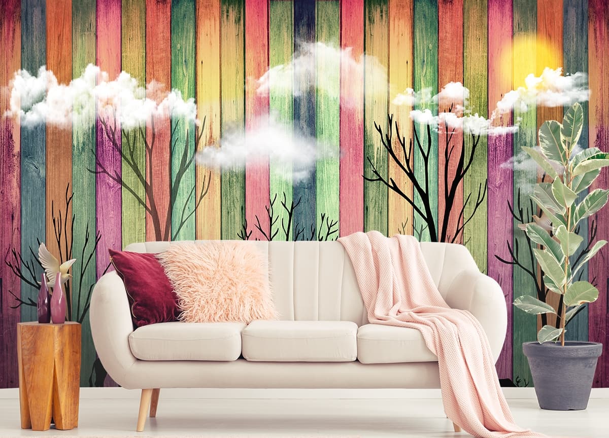 Colorful Stripes Wallpaper for Wall shown in a room
