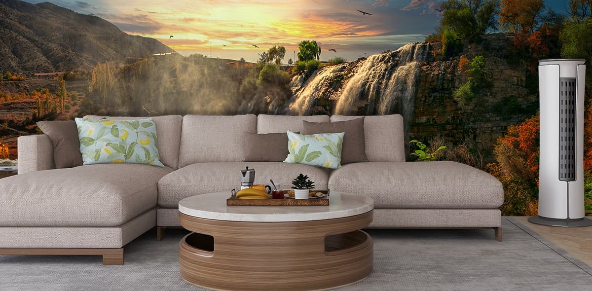 Majestic Tortum Waterfall Wallpaper shown in a room