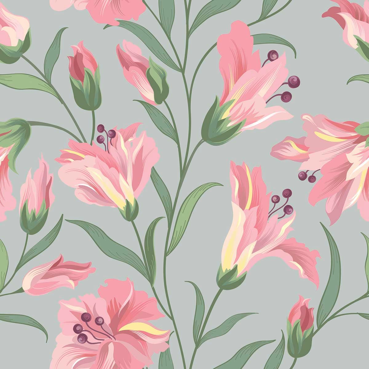 Stylish Pink Floral Pattern Design Wall Wallpaper pattern detail