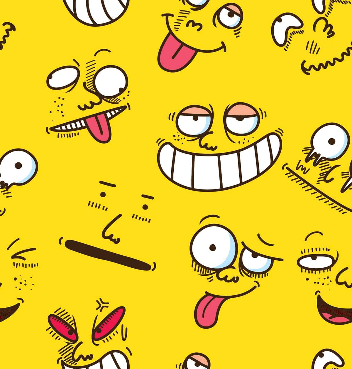 Pop Art Faces Design on Yellow Background Wallpaper pattern detail