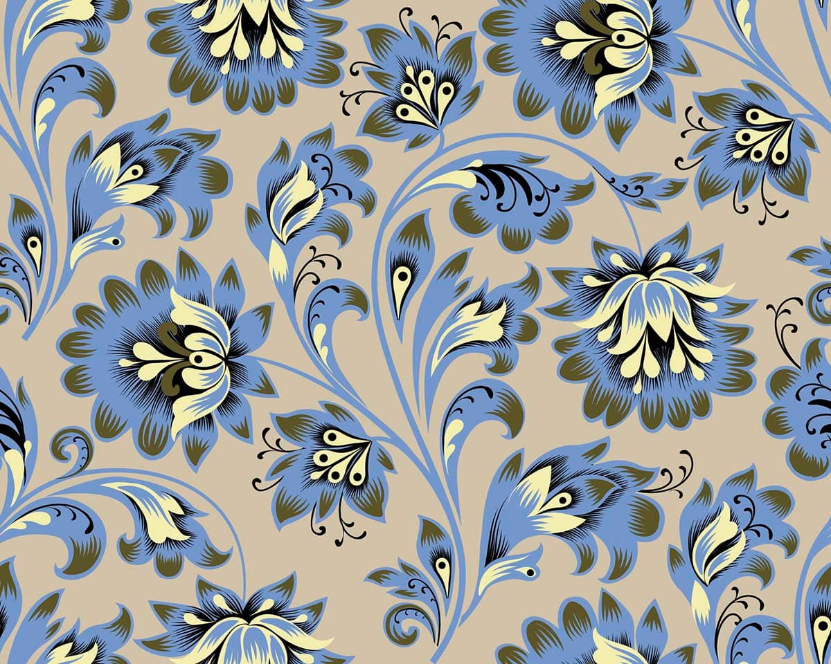 Floral Bliss Blue and Yellow Flower Pattern Wallpaper Mural pattern detail