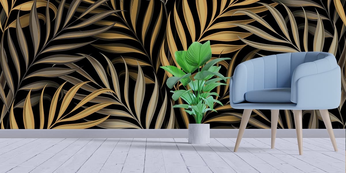 Artistic Detailed Leaf Texture Nature Inspired Wallpaper shown in a room