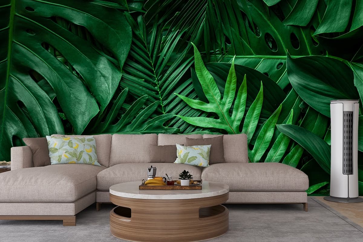 Beautiful Green Leaf Wallpaper for Walls shown in a room