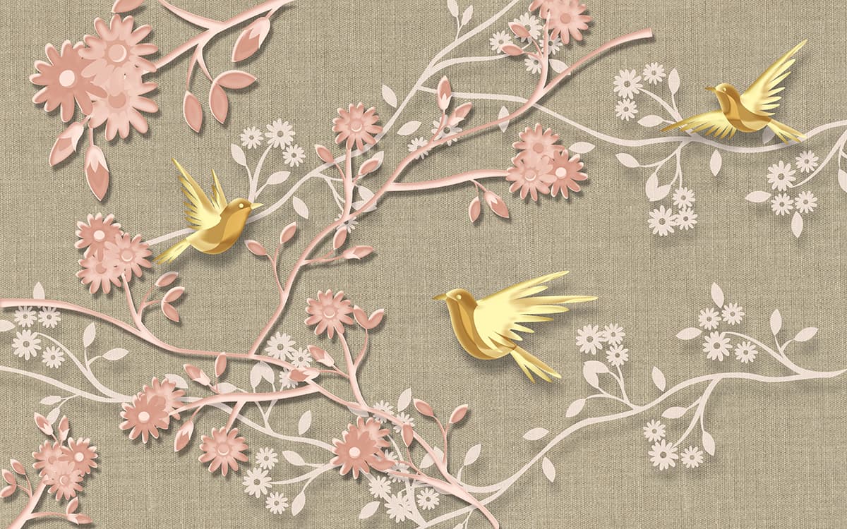 Premium Birds and Flowers Landscape wallpaper pattern detail