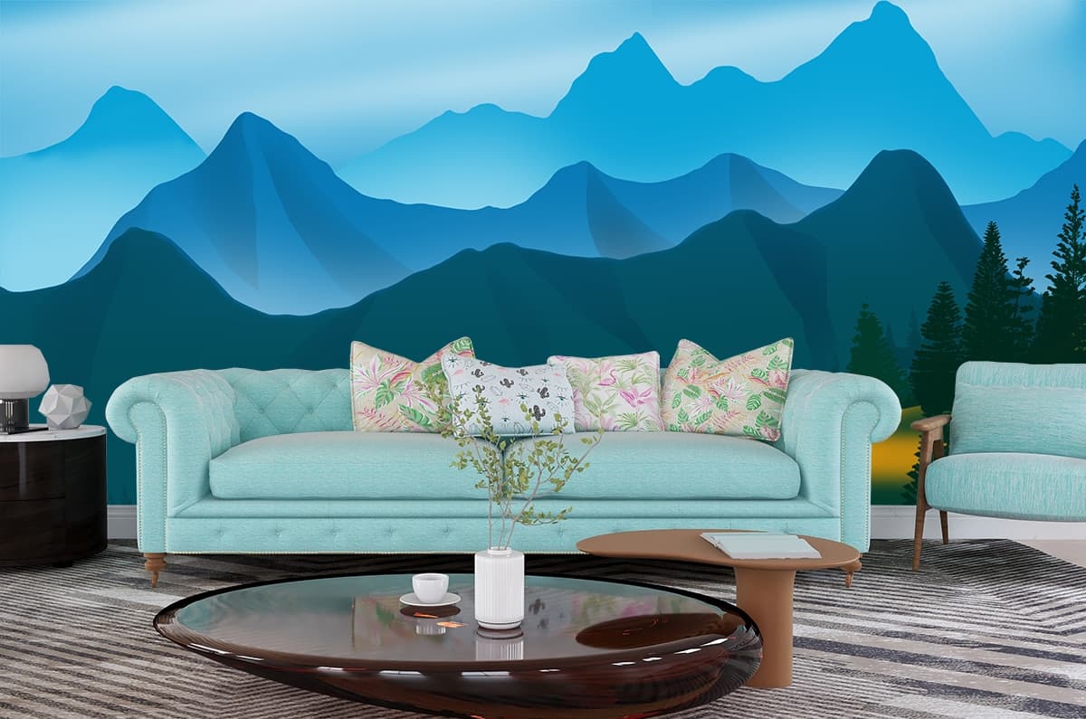 Serene Forest Hills with Mountain View Wallpaper shown in a room