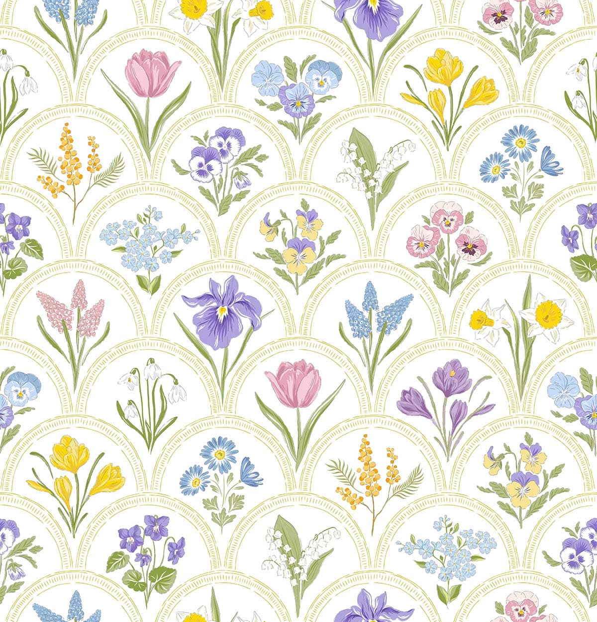 Living Room Wallpaper - Pattern of flowers on a white background pattern detail