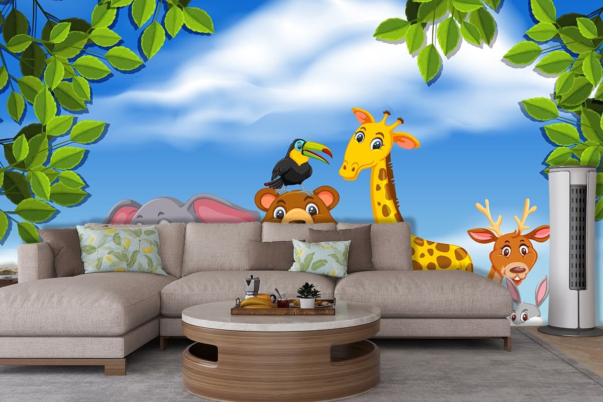 Cheerful Jungle Kingdom Wall Mural shown in a room